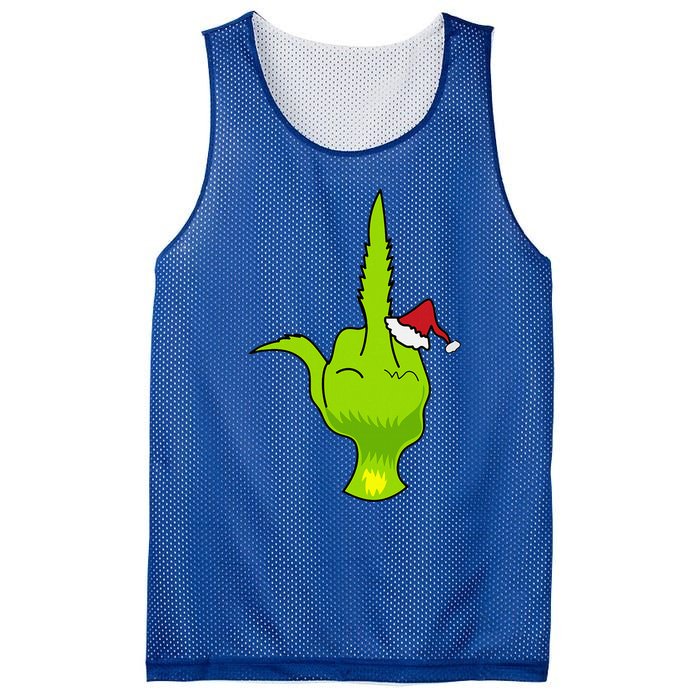 Funny Green Hand Middle Finger Xmas Santa Mesh Reversible Basketball Jersey Tank