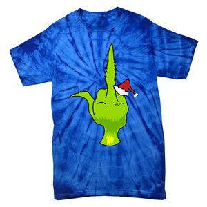 Funny Green Hand Middle Finger Xmas Santa Tie-Dye T-Shirt