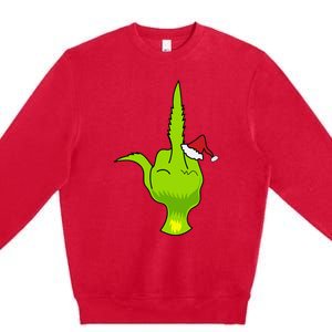 Funny Green Hand Middle Finger Xmas Santa Premium Crewneck Sweatshirt