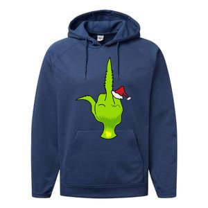 Funny Green Hand Middle Finger Xmas Santa Performance Fleece Hoodie