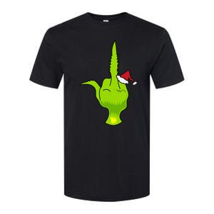 Funny Green Hand Middle Finger Xmas Santa Softstyle CVC T-Shirt