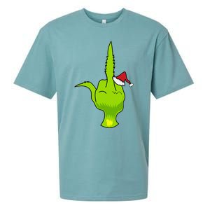 Funny Green Hand Middle Finger Xmas Santa Sueded Cloud Jersey T-Shirt