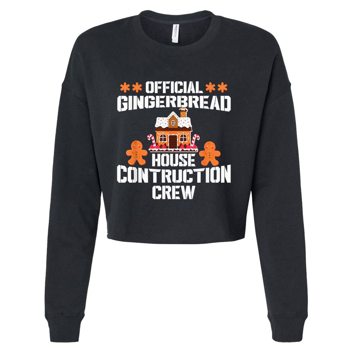 Funny Gingerbread House Construction Crew Christmas Cookie Cropped Pullover Crew