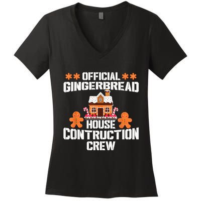 Funny Gingerbread House Construction Crew Christmas Cookie Women's V-Neck T-Shirt