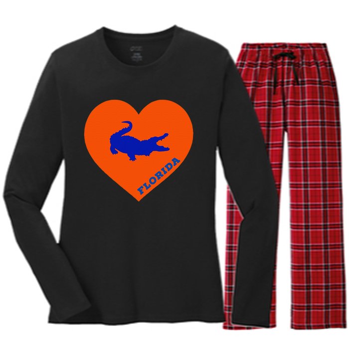 Florida Gator Hear PIllow Bag Women's Long Sleeve Flannel Pajama Set 