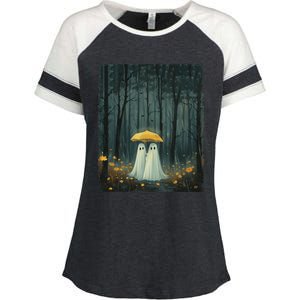 Floral Ghost Holds Umbrella Couple Spooky Season Enza Ladies Jersey Colorblock Tee