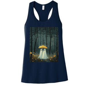 Floral Ghost Holds Umbrella Couple Spooky Season Women's Racerback Tank