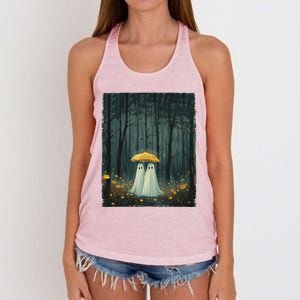 Floral Ghost Holds Umbrella Couple Spooky Season Women's Knotted Racerback Tank