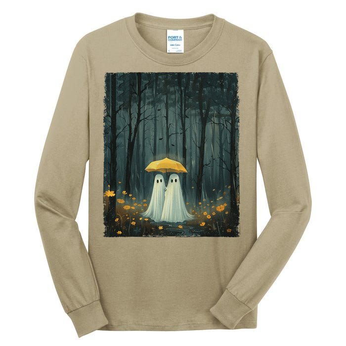 Floral Ghost Holds Umbrella Couple Spooky Season Tall Long Sleeve T-Shirt