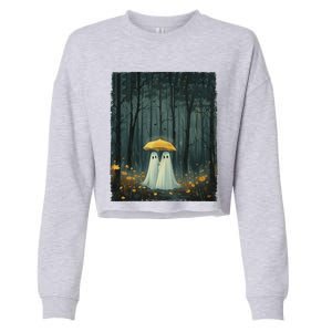 Floral Ghost Holds Umbrella Couple Spooky Season Cropped Pullover Crew