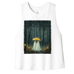 Floral Ghost Holds Umbrella Couple Spooky Season Women's Racerback Cropped Tank