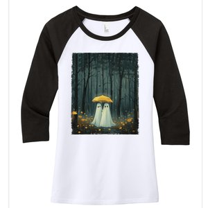 Floral Ghost Holds Umbrella Couple Spooky Season Women's Tri-Blend 3/4-Sleeve Raglan Shirt