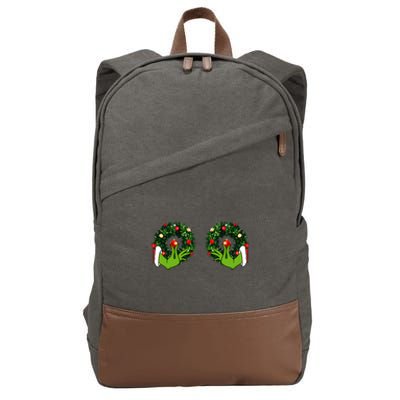 Funny Grinchmas Hands Christmas Adult Boobs Funny Sex Joke Cotton Canvas Backpack