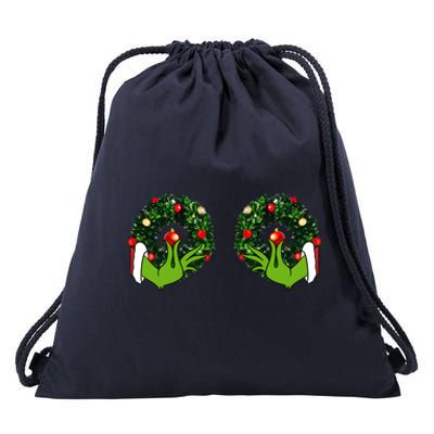 Funny Grinchmas Hands Christmas Adult Boobs Funny Sex Joke Drawstring Bag