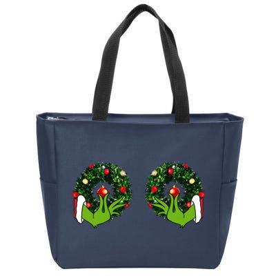 Funny Grinchmas Hands Christmas Adult Boobs Funny Sex Joke Zip Tote Bag