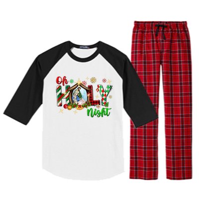 Funny Gifts Holy Night Religious Christmas Nativity Scene Raglan Sleeve Pajama Set