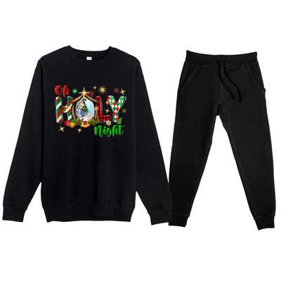 Funny Gifts Holy Night Religious Christmas Nativity Scene Premium Crewneck Sweatsuit Set