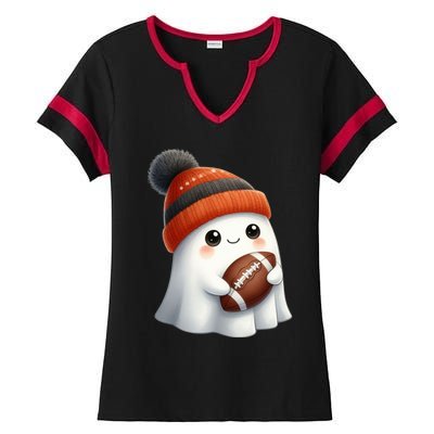 Football Ghost Halloween Party Costume Gift Ladies Halftime Notch Neck Tee