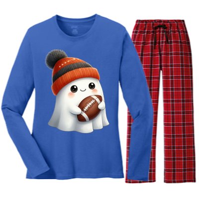 Football Ghost Halloween Party Costume Gift Women's Long Sleeve Flannel Pajama Set 