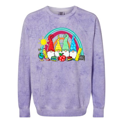 Funny Gnomes Happy First Day Teachers Student Back To School Colorblast Crewneck Sweatshirt