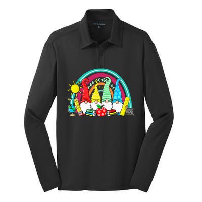 Funny Gnomes Happy First Day Teachers Student Back To School Silk Touch Performance Long Sleeve Polo