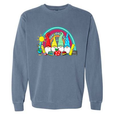 Funny Gnomes Happy First Day Teachers Student Back To School Garment-Dyed Sweatshirt