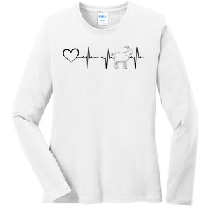 Funny Goat Heartline Heartbeat Goat Farmer Ladies Long Sleeve Shirt