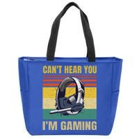 Funny Gamer Headset Can't Hear You I'm Gaming Meaningful Gift Vintage Grey Great Zip Tote Bag