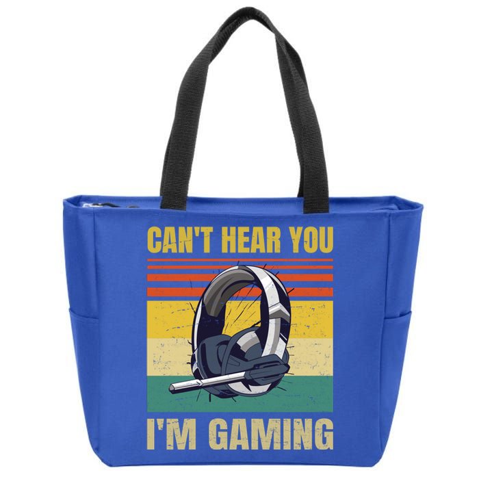 Funny Gamer Headset Can't Hear You I'm Gaming Meaningful Gift Vintage Grey Great Zip Tote Bag