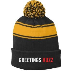 Funny Greetings Huzz Funny Gen Z Gen Alpha Slang Viral Meme Stripe Pom Pom Beanie