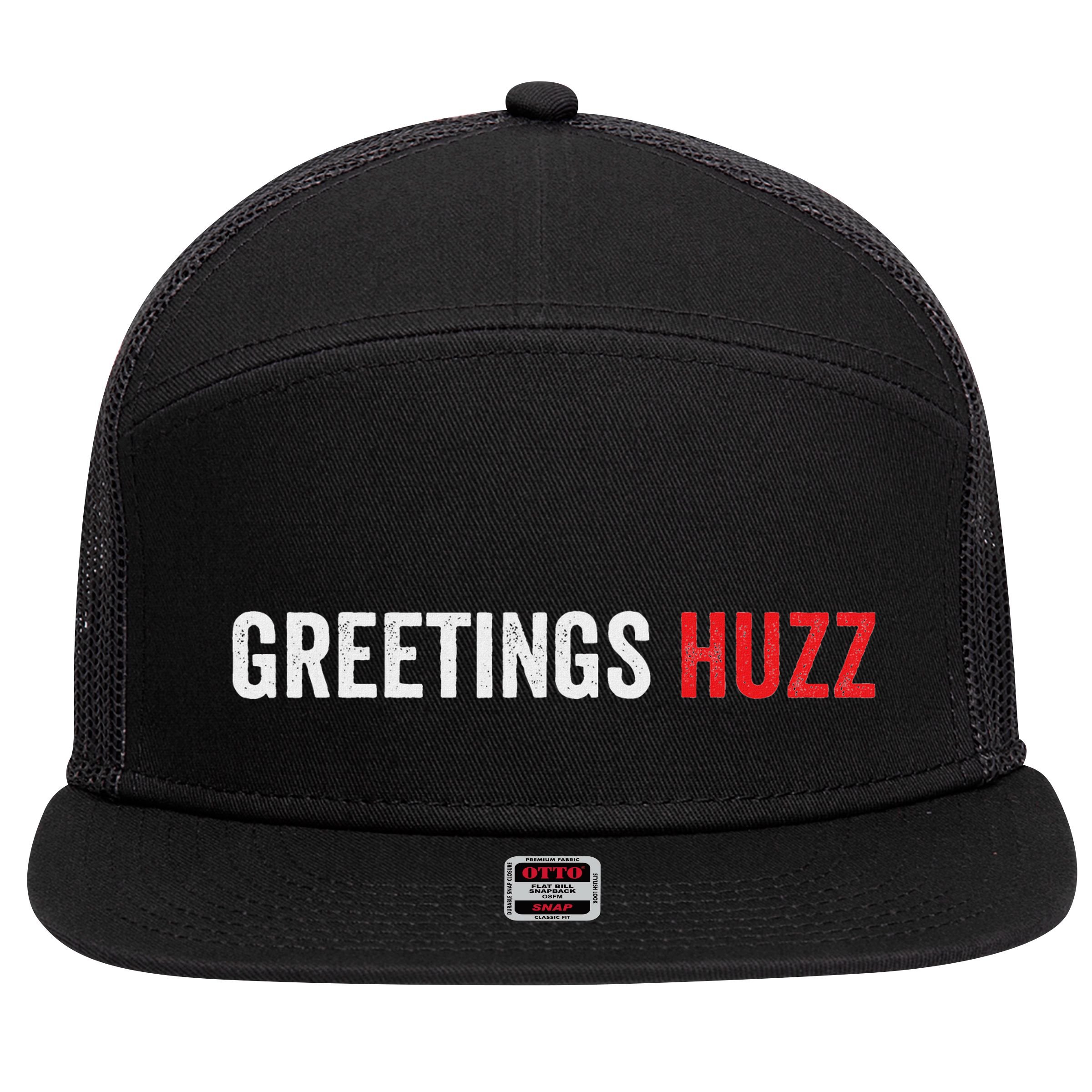 Funny Greetings Huzz Funny Gen Z Gen Alpha Slang Viral Meme 7 Panel Mesh Trucker Snapback Hat