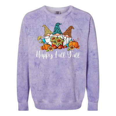 Funny Gnomes Happy Fall Y'all Leopard Pumpkin Autumn Gnomes Colorblast Crewneck Sweatshirt