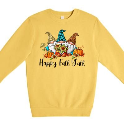 Funny Gnomes Happy Fall Y'all Leopard Pumpkin Autumn Gnomes Premium Crewneck Sweatshirt