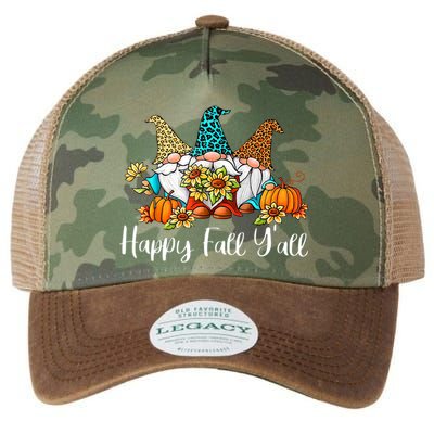 Funny Gnomes Happy Fall Y'all Leopard Pumpkin Autumn Gnomes Legacy Tie Dye Trucker Hat