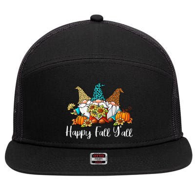 Funny Gnomes Happy Fall Y'all Leopard Pumpkin Autumn Gnomes 7 Panel Mesh Trucker Snapback Hat