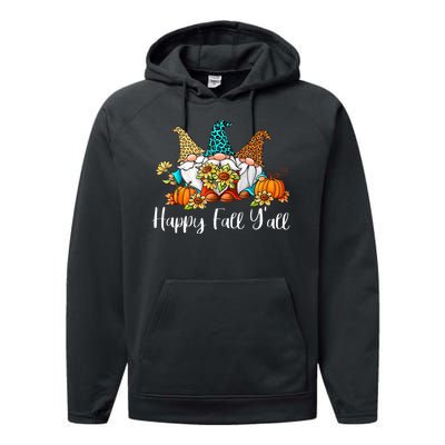 Funny Gnomes Happy Fall Y'all Leopard Pumpkin Autumn Gnomes Performance Fleece Hoodie