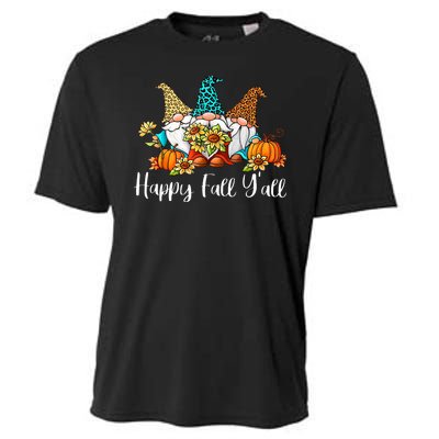 Funny Gnomes Happy Fall Y'all Leopard Pumpkin Autumn Gnomes Cooling Performance Crew T-Shirt