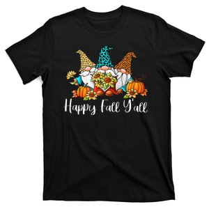 Funny Gnomes Happy Fall Y'all Leopard Pumpkin Autumn Gnomes T-Shirt