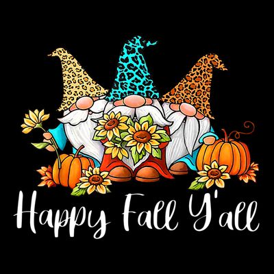 Funny Gnomes Happy Fall Y'all Leopard Pumpkin Autumn Gnomes T-Shirt