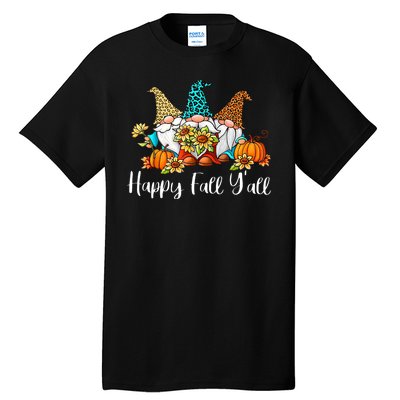 Funny Gnomes Happy Fall Y'all Leopard Pumpkin Autumn Gnomes Tall T-Shirt