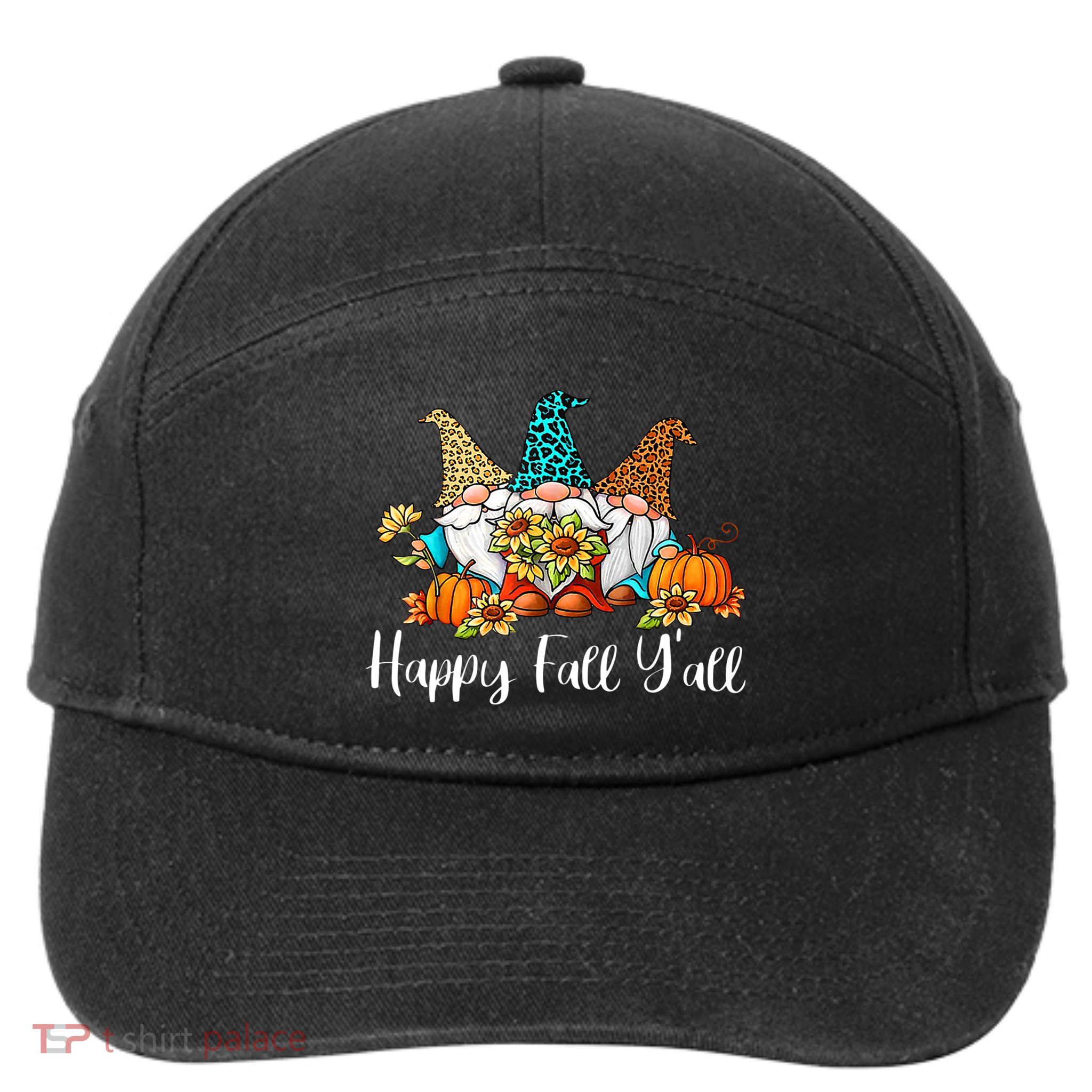 Funny Gnomes Happy Fall Y'all Leopard Pumpkin Autumn Gnomes 7-Panel Snapback Hat