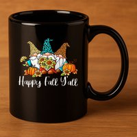 Funny Gnomes Happy Fall Y'all Leopard Pumpkin Autumn Gnomes 11oz C Handle Ceramic Mug