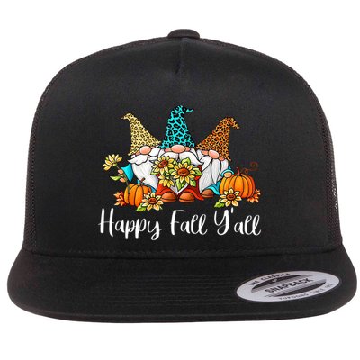 Funny Gnomes Happy Fall Y'all Leopard Pumpkin Autumn Gnomes Flatbill Hat