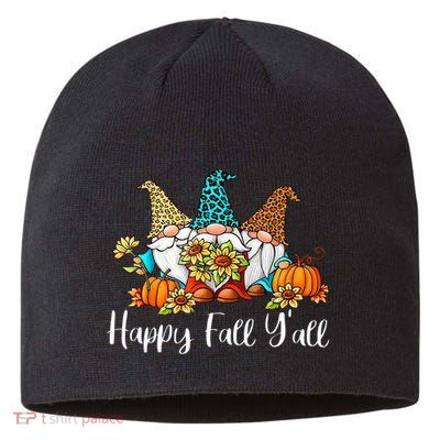 Funny Gnomes Happy Fall Y'all Leopard Pumpkin Autumn Gnomes Sustainable Beanie