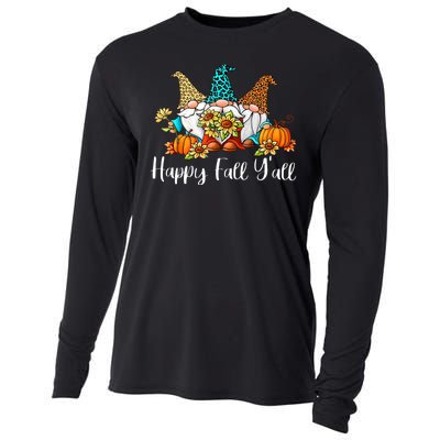 Funny Gnomes Happy Fall Y'all Leopard Pumpkin Autumn Gnomes Cooling Performance Long Sleeve Crew