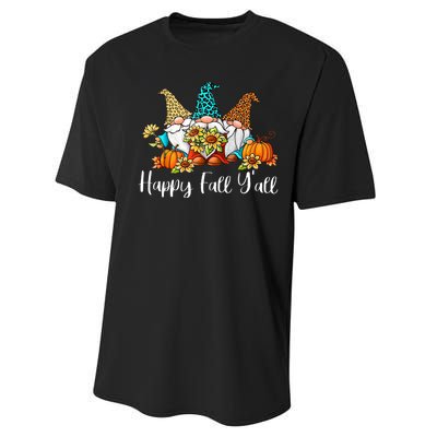 Funny Gnomes Happy Fall Y'all Leopard Pumpkin Autumn Gnomes Performance Sprint T-Shirt