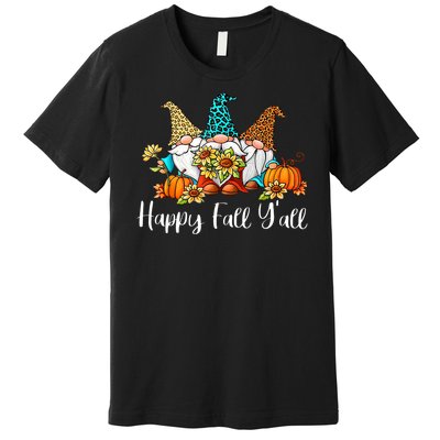 Funny Gnomes Happy Fall Y'all Leopard Pumpkin Autumn Gnomes Premium T-Shirt