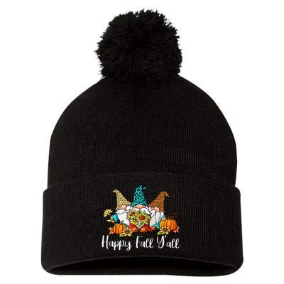 Funny Gnomes Happy Fall Y'all Leopard Pumpkin Autumn Gnomes Pom Pom 12in Knit Beanie