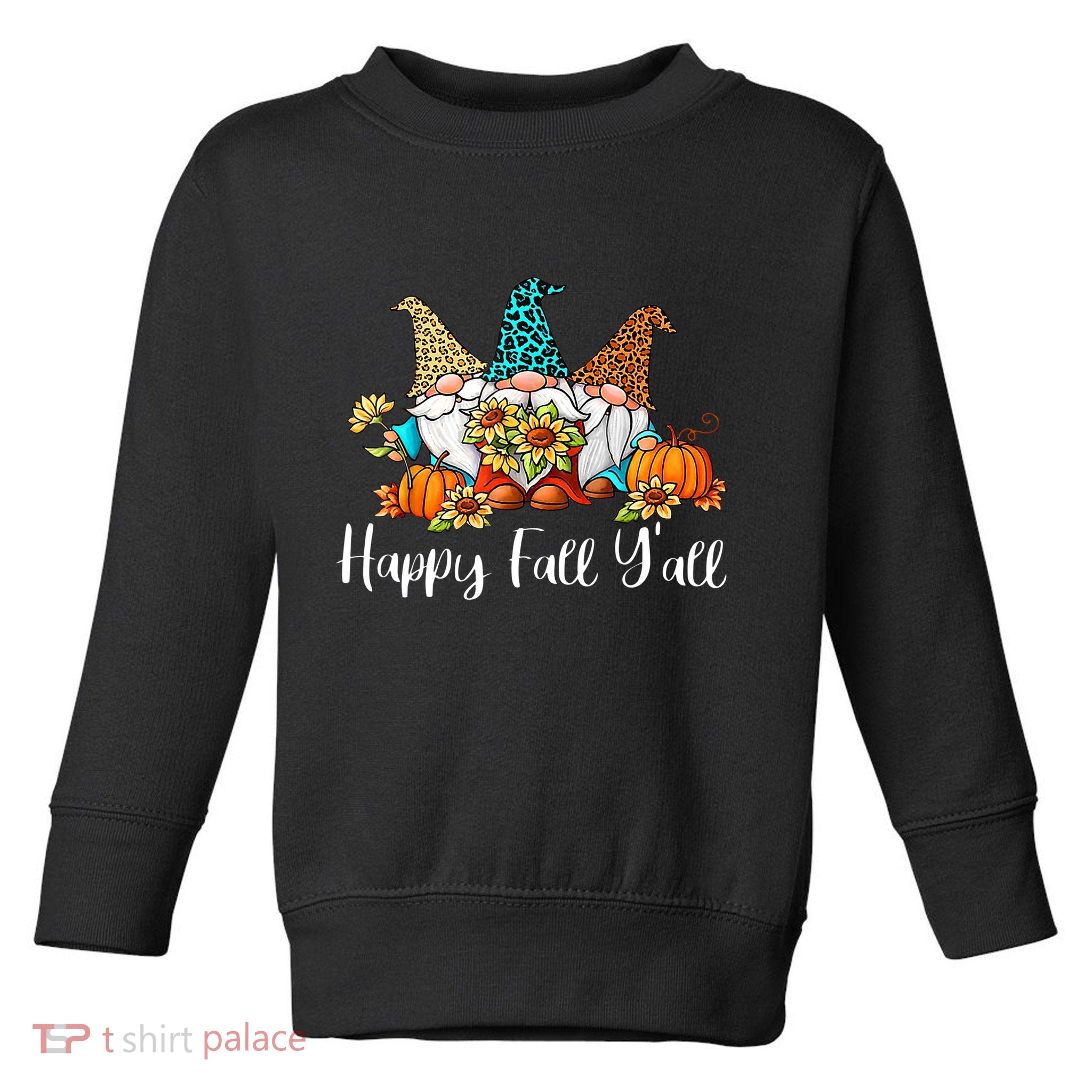 Funny Gnomes Happy Fall Y'all Leopard Pumpkin Autumn Gnomes Toddler Sweatshirt