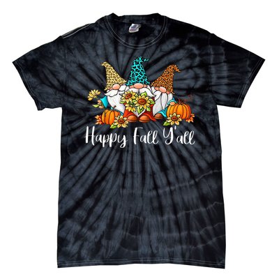 Funny Gnomes Happy Fall Y'all Leopard Pumpkin Autumn Gnomes Tie-Dye T-Shirt